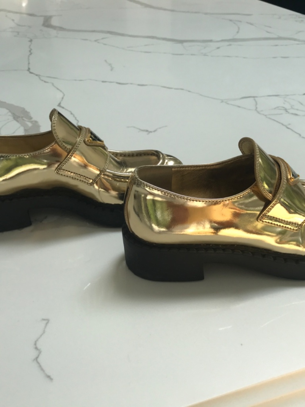 Prada Metallic Gold Loafers Sz 36 - Picture 4 of 10